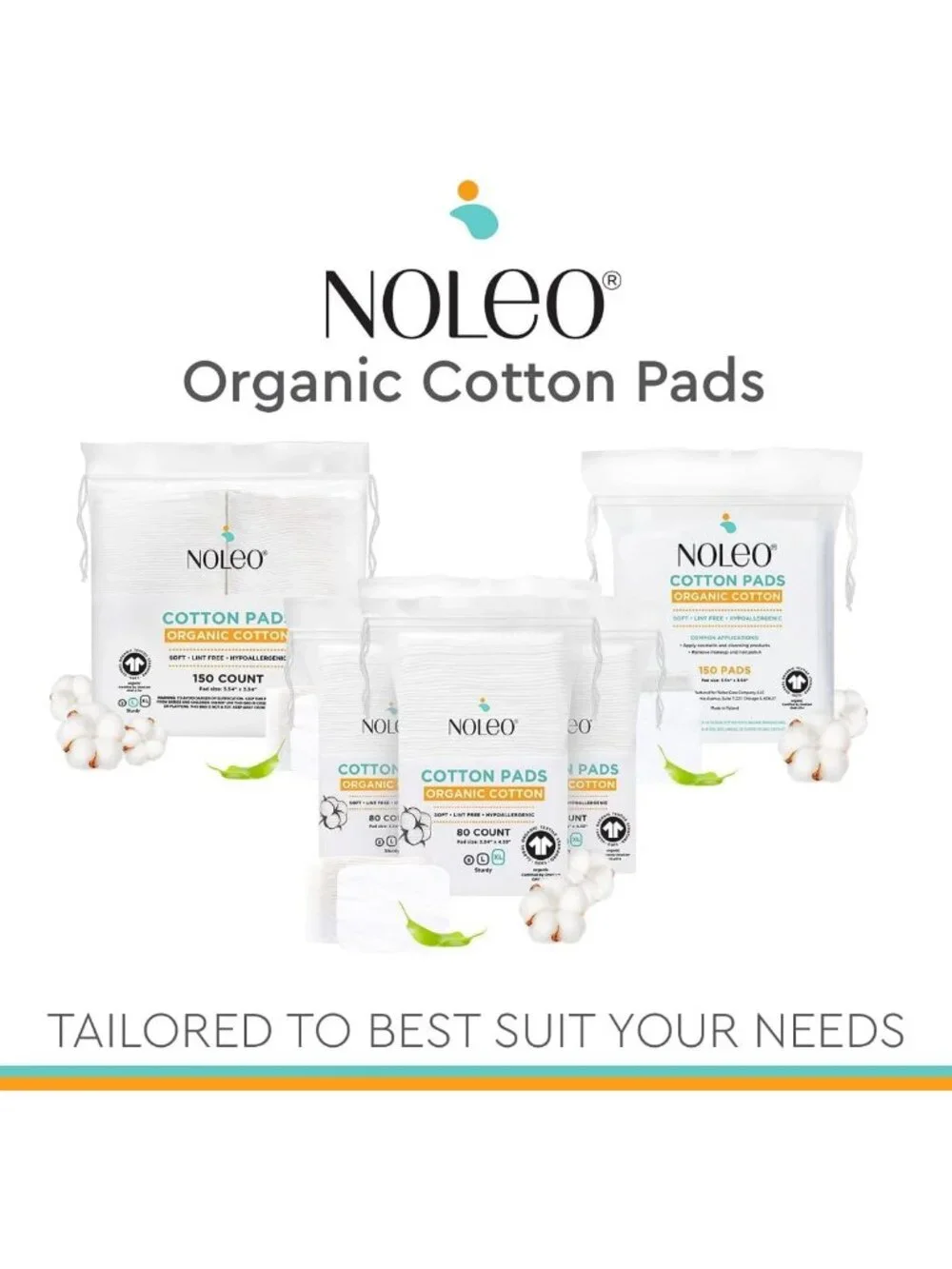 Large Organic Cotton Pads - 450 Count, Lint-Free, Soft, No Hard Edges, Pack of 3